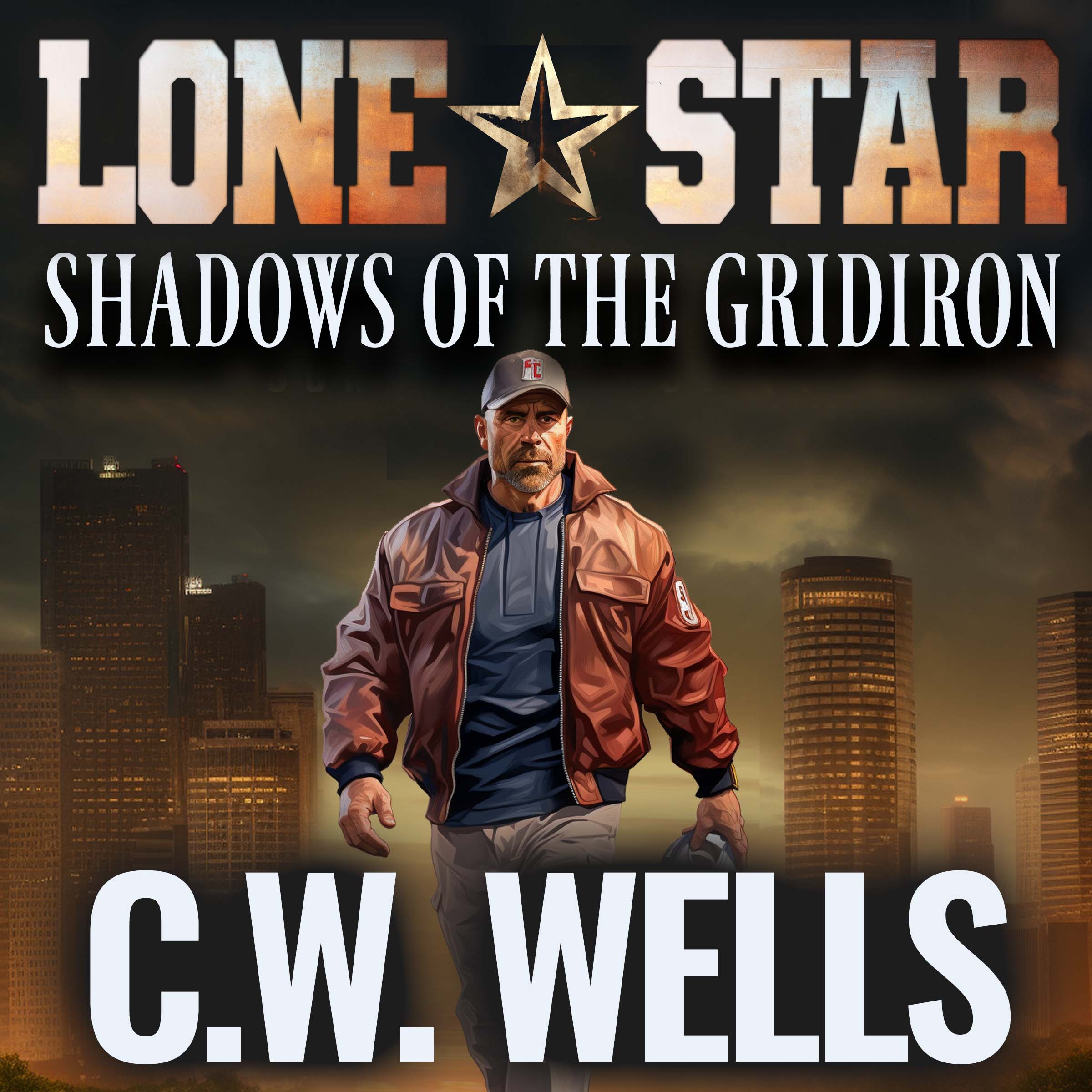 Lonestar shadows of the gridiron cover for audiobook by c.w. wells sports fiction novel